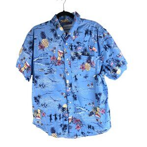 Saddlebred Mens Hawaiian Button-Down Shirt Classic Fit Blue Beach Print L